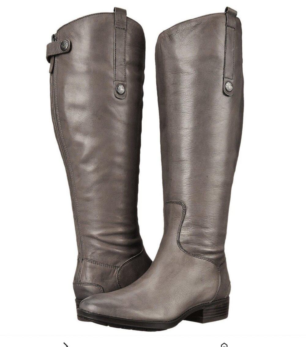 SAM EDELMAN Riding Boot Leather Penny 2 Soft Gray Tall Knee High sz 6.5 6 1/2